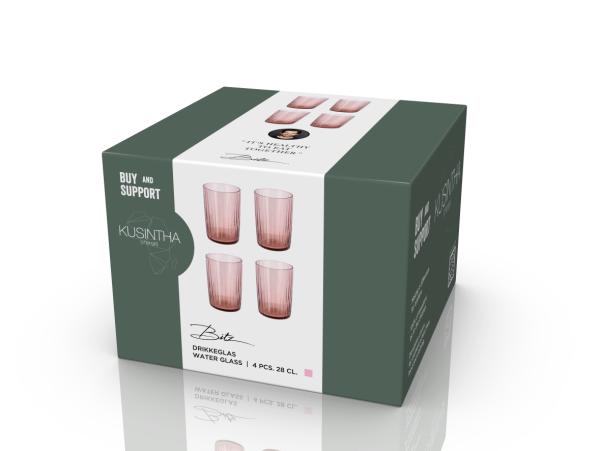 BITZ BITZ Kusintha Water Glass Dia 7 X 10 5 Cm 28 Cl 4 Pcs Pink