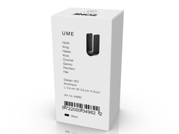 BITZ Zone Denmark Ume Hook 3 5 X 3 4 X 8 Cm Black