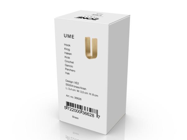 BITZ Zone Denmark Ume Hook 3 5 X 3 4 X 8 Cm Brass