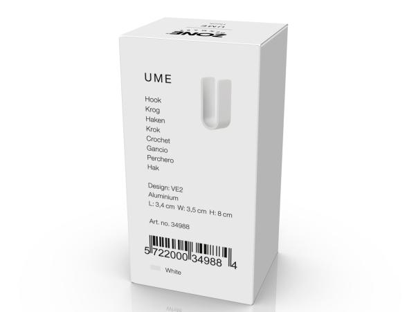 BITZ Zone Denmark Ume Hook 3 5 X 3 4 X 8 Cm White