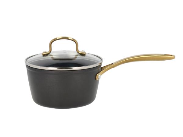 BITZ HOLM Brasserie Saucepan with glass lid ceramic non-stick Dia 16 x 9 2 cm 1 5 liter Black