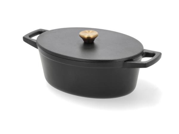 BITZ HOLM Cast iron pot oval 28 5 x 21 x 10 8 cm 3 8 liter Black