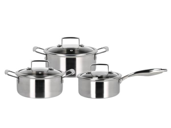 BITZ HOLM Hybrid 3ply Cookware set w lid 6 parts Silver metallic