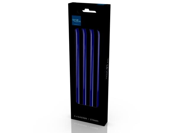 BITZ Lyngby Glas Straw With Bend 21.5 Cm 4 Pcs Blue