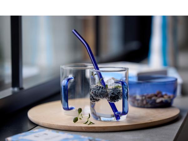 BITZ Lyngby Glas Straw With Bend 21.5 Cm 4 Pcs Blue
