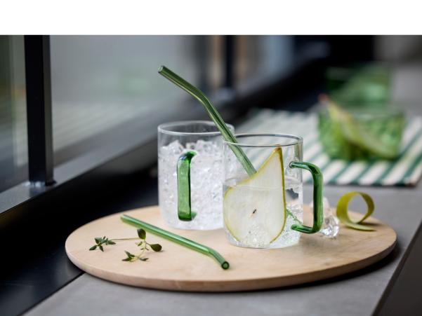 BITZ Lyngby Glas Straw With Bend 21.5 Cm 4 Pcs Green