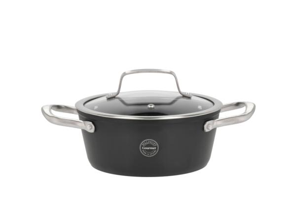 BITZ Pillivuyt Gourmet Travo Pot with glass lid Dia 20 cm 2.1 liter Black