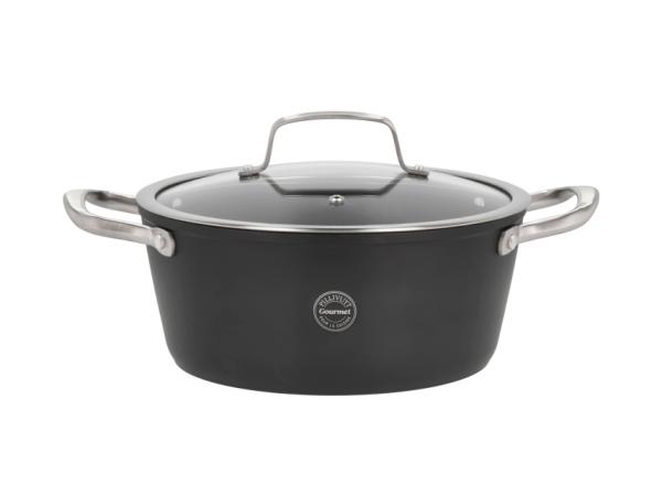 BITZ Pillivuyt Gourmet Travo Pot with glass lid Dia 24 cm 3.8 liter Black