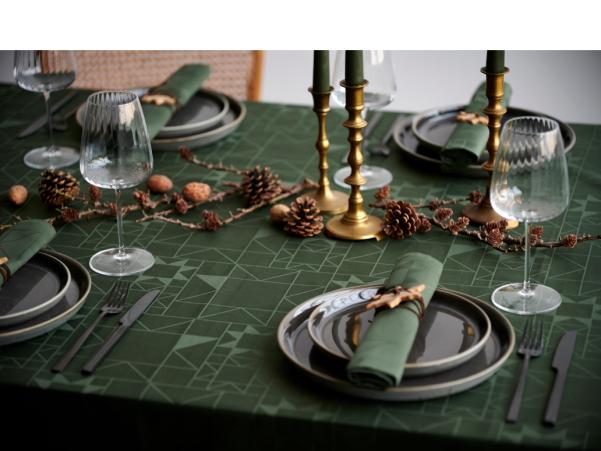 BITZ Södahl Star Damask Christmas Tablecloth 140 X 270 Cm Forest Green