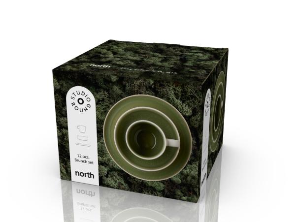 BITZ Studio Round North Brunch Set 12 Pcs Matte White/Shiny Moss