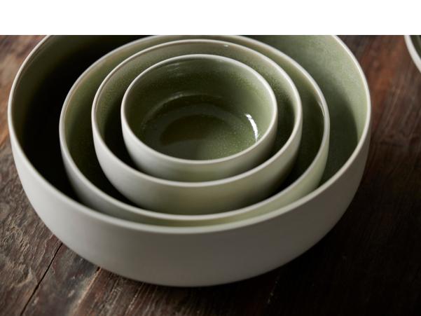 BITZ Studio Round North Pasta Bowl Dia 19 Cm Matte White/Shiny Moss