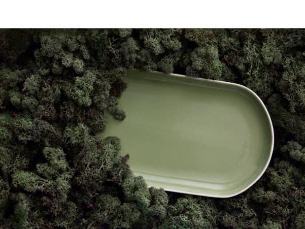 BITZ Studio Round North Serving Dish 38 X 19 Cm Matte White/Shiny Moss