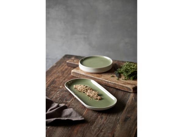 BITZ Studio Round North Serving Dish 38 X 19 Cm Matte White/Shiny Moss
