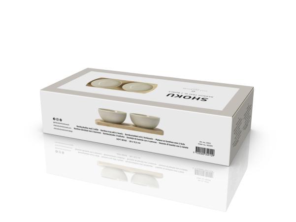 BITZ Villa Collection Shoku Bamboo Tray With 2 Bowls 28 5 X 13 Cm Soft Beige