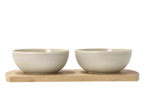 BITZ Villa Collection Shoku Bamboo tray with 2 bowls 28 5 x 13 cm Soft Beige