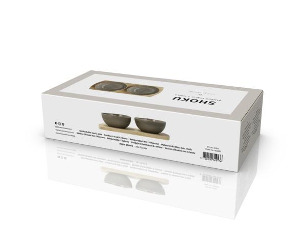 BITZ Villa Collection Shoku Bamboo Tray With 2 Bowls 28 5 X 13 Cm Warm Brown