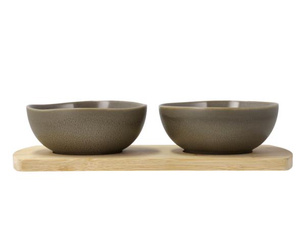 BITZ Villa Collection Shoku Bamboo tray with 2 bowls 28 5 x 13 cm Warm Brown