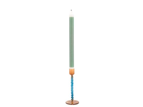 BITZ Villa Collection Vivid Glass Candlestick Dia 7.4 X 16.3 Cm Blue/Amber