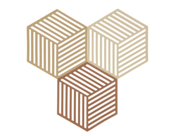 BITZ Zone Denmark Hexagon Trivet 16 x 14 x 0.9 cm 3 pcs Khaki/Warm sand/Almond
