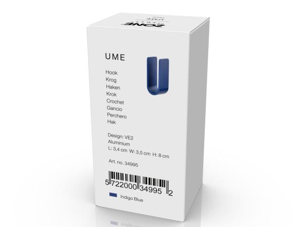 BITZ Zone Denmark Ume Hook 3 5 X 3 4 X 8 Cm Indigo Blue