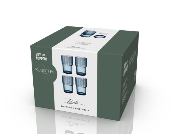 BITZ BITZ Kusintha Café Glass 12 5 Cm 38 Cl 4 Pcs Blue
