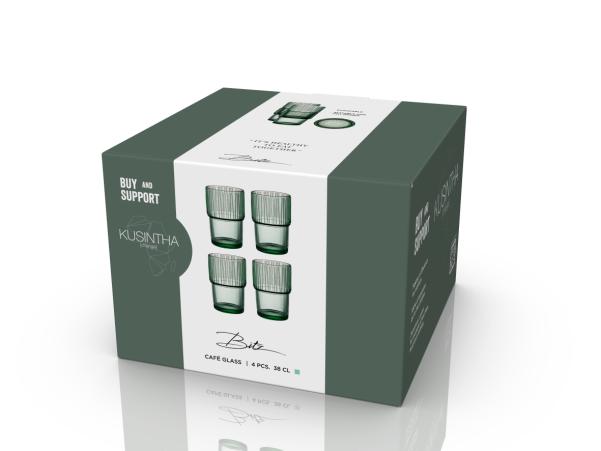BITZ BITZ Kusintha Café Glass 12 5 Cm 38 Cl 4 Pcs Green
