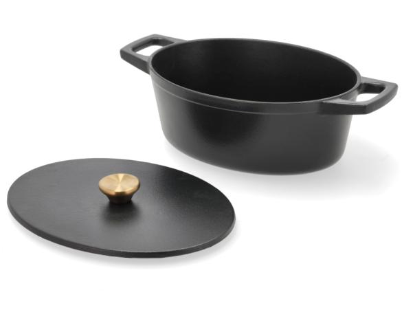 BITZ HOLM Cast Iron Pot Oval 28 5 X 21 X 10 8 Cm 3 8 Liter Black